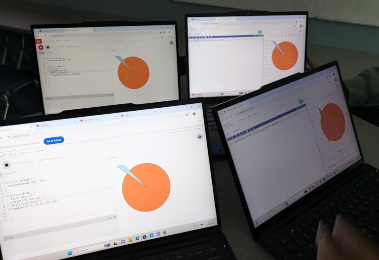 Two p5.js on the left, two python on the right